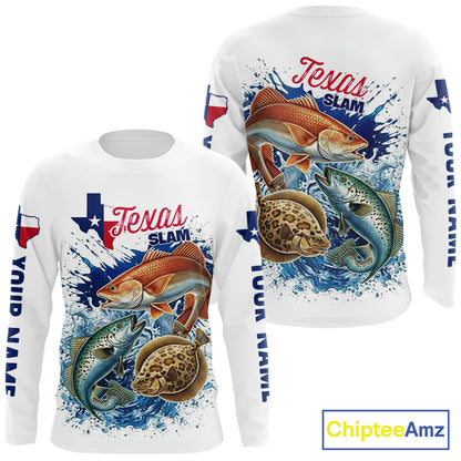 Texas Slam Fishing Redfish, Trout, Flounder Fishing Shirts Long Sleeve, Texas Flag Fishing Jerseys NBT445