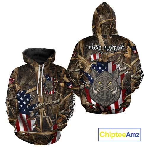 American Flag Boar Camo Hunting Shirt, Best Hunting Clothes for Boar Hunting Season NBT185