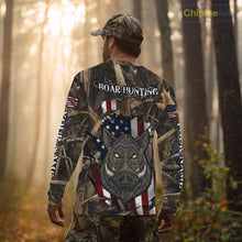Load image into Gallery viewer, American Flag Boar Camo Hunting Shirt, Best Hunting Clothes for Boar Hunting Season NBT185