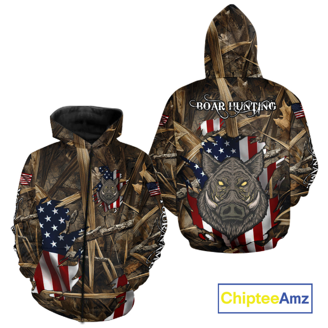 American Flag Boar Camo Hunting Shirt, Best Hunting Clothes for Boar Hunting Season NBT185