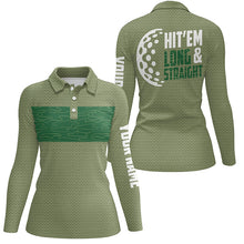 Load image into Gallery viewer, Hit 'Em Long &amp; Straight Golf Course Pattern Polo Shirts Custom Green Golf Shirts For Women LDT0227