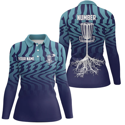 Gradient Light & Dark Blue Personalized Disc Golf Polo Shirts Cool Golf Gifts For Women LDT0283