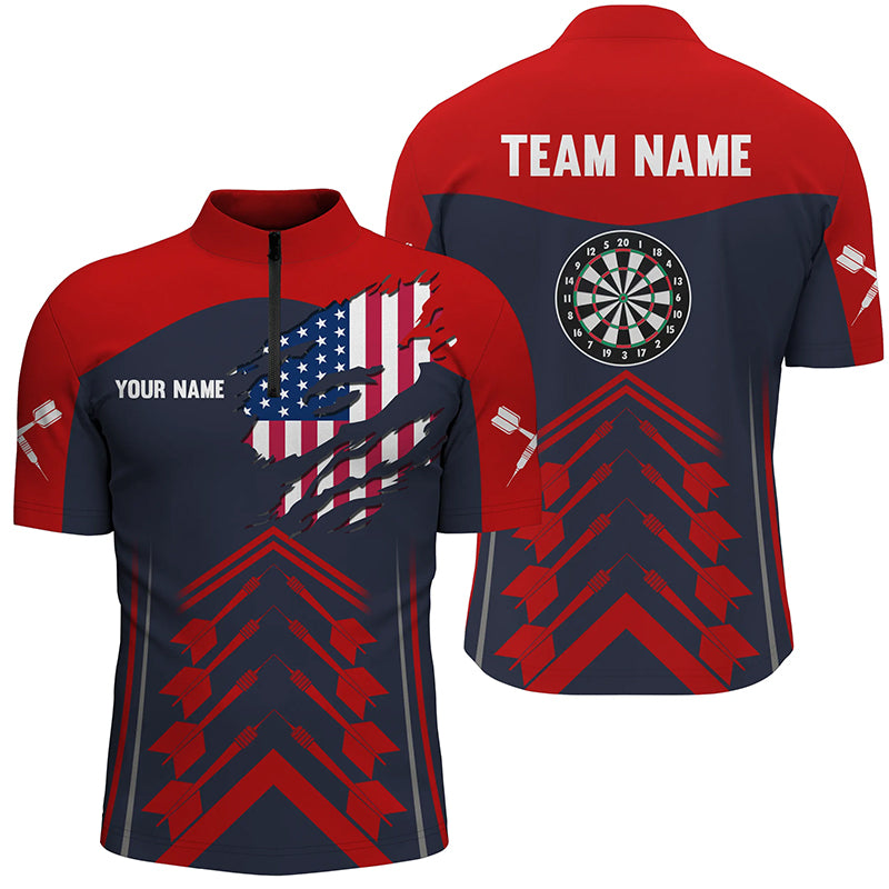 Navy Red Us Flag Darts Quarter Zip Shirt Custom Patriotic Darts Shirt For Men Dart Jerseys LDT1390