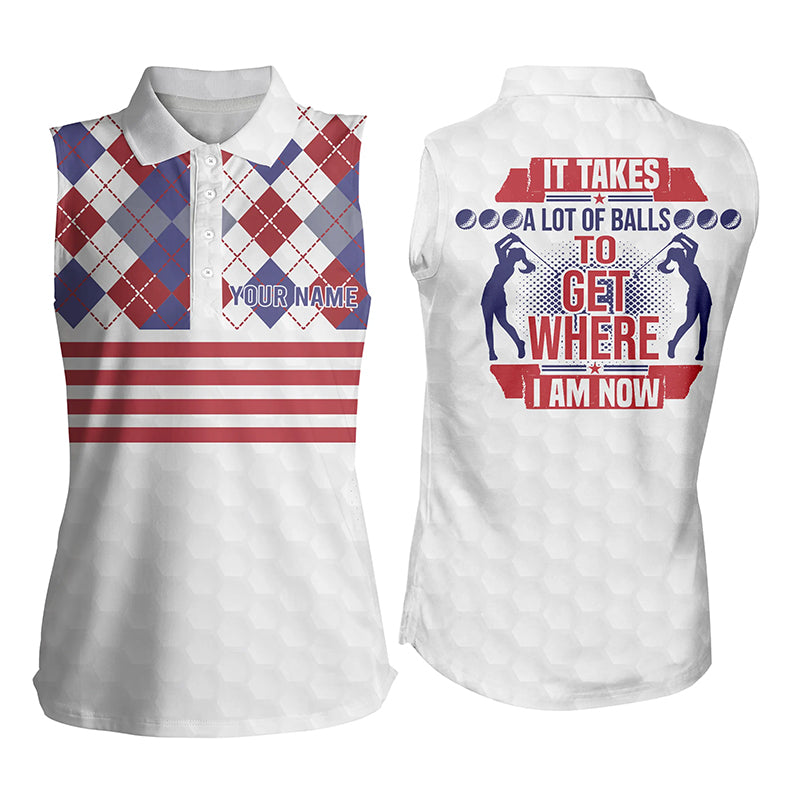 It Takes A Lot Of Balls Argyle Pattern Womens Sleeveless Golf Polos Customized Golf Shirts For Women LDT0952