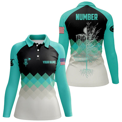 Turquoise Womens Disc Golf Polo Shirt Personalized Disc Golf Shirts For Women Golf Gifts LDT1015
