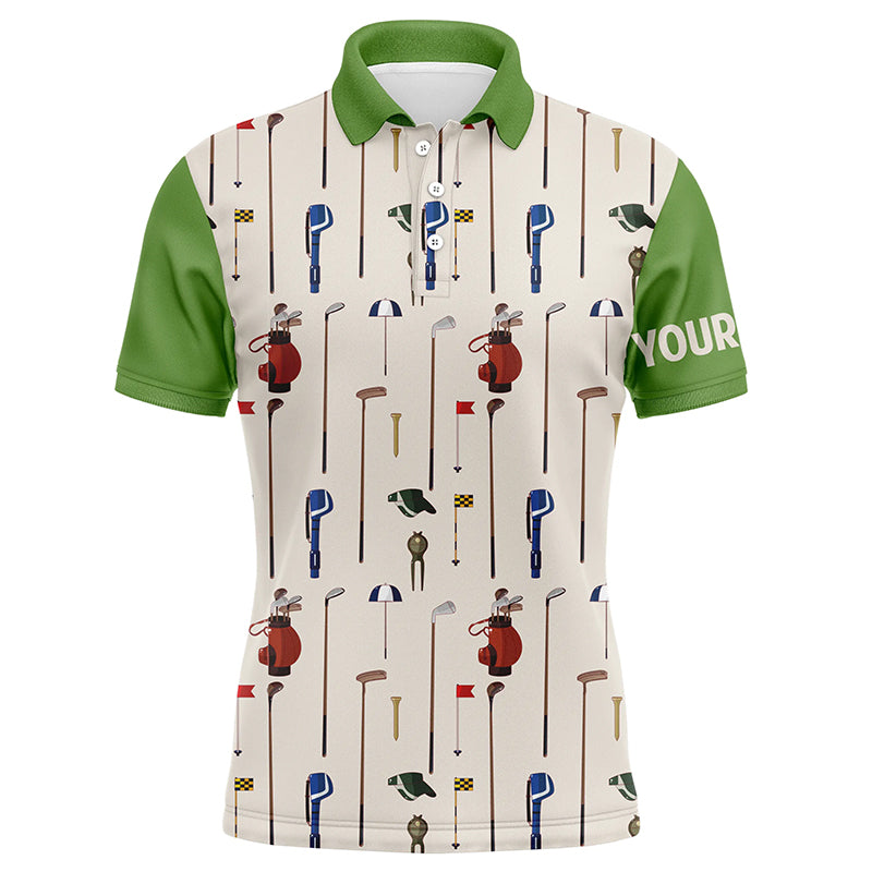 Golf Equipment Mens Polo Shirt, Custom Name Green Golf Shirts For Mens, Unique Male Golf Gifts LDT0031