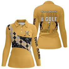 Load image into Gallery viewer, There Is Nothing A Beer &amp; Golf Can't Fix Polo Shirt Yellow Argyle Skull Golf Shirts For Women LDT0523
