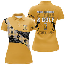 Load image into Gallery viewer, There Is Nothing A Beer &amp; Golf Can't Fix Polo Shirt Yellow Argyle Skull Golf Shirts For Women LDT0523