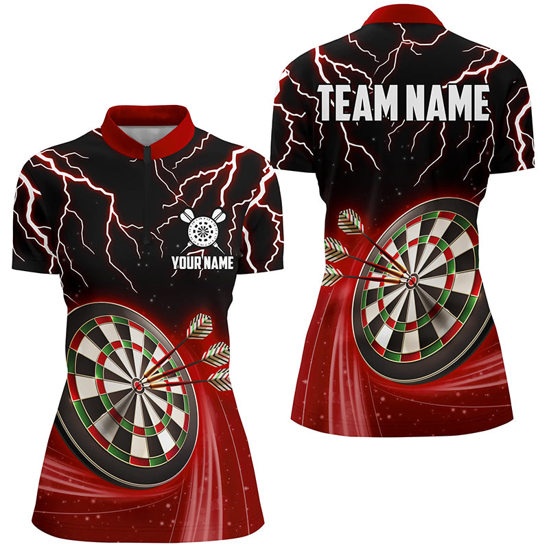 Red Thunder Lightning Darts Quarter Zip Shirt Custom Darts Shirt For Women Dart Jerseys LDT1455