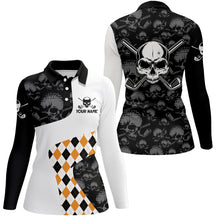 Load image into Gallery viewer, Halloween Orange Argyle Pattern Golf Polo Shirt Skull Golf Shirts For Women Crazy Golf Gifts LDT0545