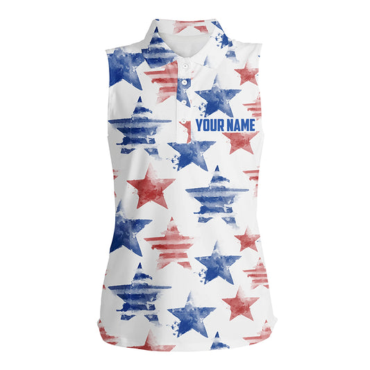Watercolor American Stars Womens Sleeveless Golf Polo Shirt Patriotic Golf Tops For Women Golf Gifts LDT0601