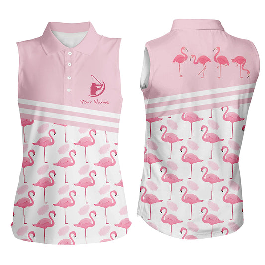 Personalized Flamingo Womens Sleeveless Golf Polo Shirts Pink Golf Shirts For Women Cute Golf Gifts LDT0329