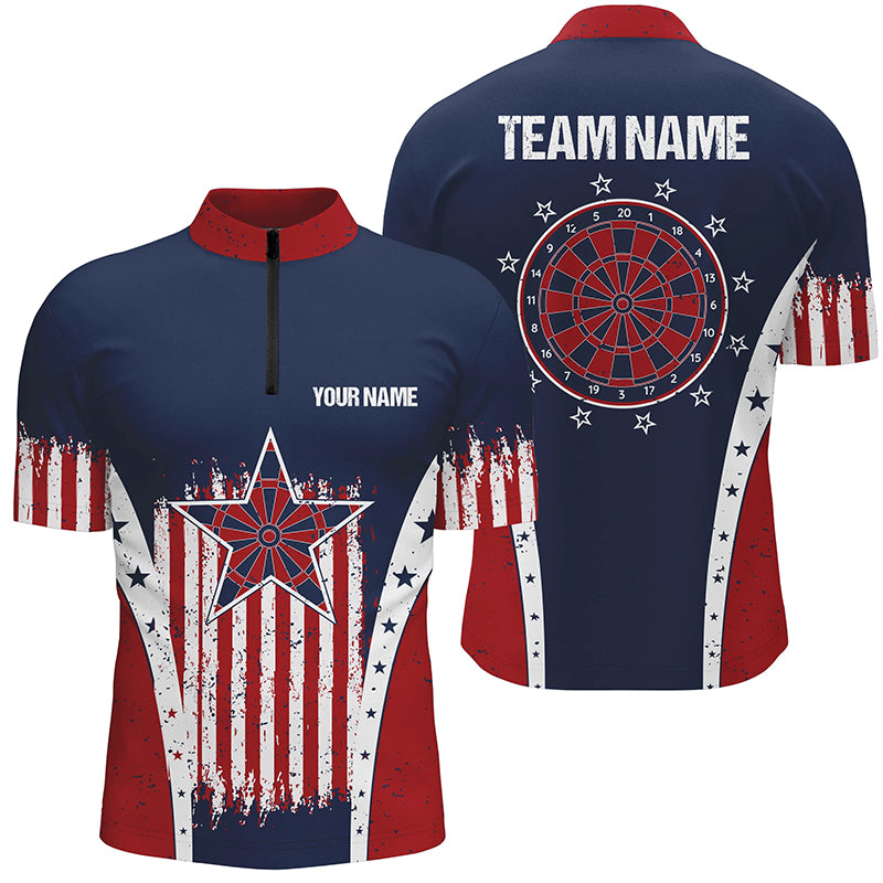 Retro American Flag Darts Quarter Zip Shirt Personalized Patriotic Darts Jerseys For Men LDT0340