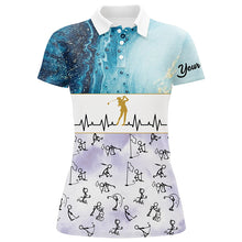 Load image into Gallery viewer, Custom Stick Figures Playing Golf Blue Marble Heartbeat Golf Shirts For Women Golf Gifts LDT0385
