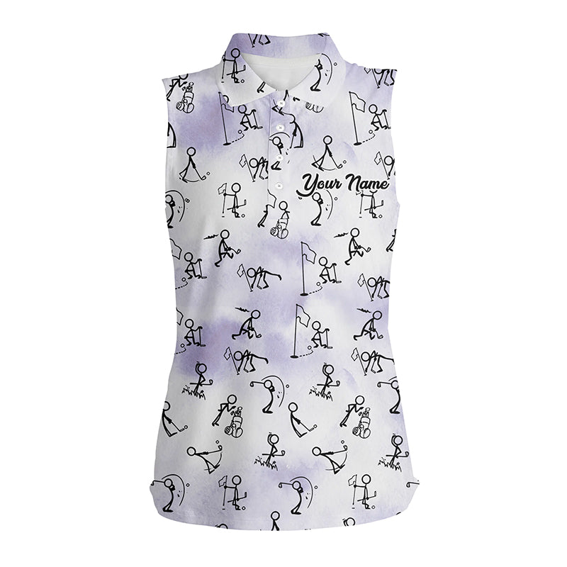 Blue Stick Figures Playing Golf Seamless Sleeveless Polo Shirt Custom Golf Shirts For Women Golf Gift LDT0386