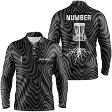 Load image into Gallery viewer, Personalized Black Grey Disc Golf Mens Polo Shirt Custom Cool Disc Golf Shirts For Men Golf Outfit LDT0932