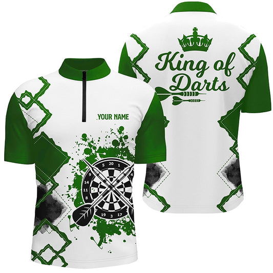 King Of Darts Green White Darts Quarter Zip Shirt Customized Cool Darts Jersey For Men LDT0968