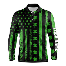 Load image into Gallery viewer, St. Patrick's Day American Flag Mens Golf Polo Shirt Green Clover Leaf Patriotic Golf Tops For Men LDT1039