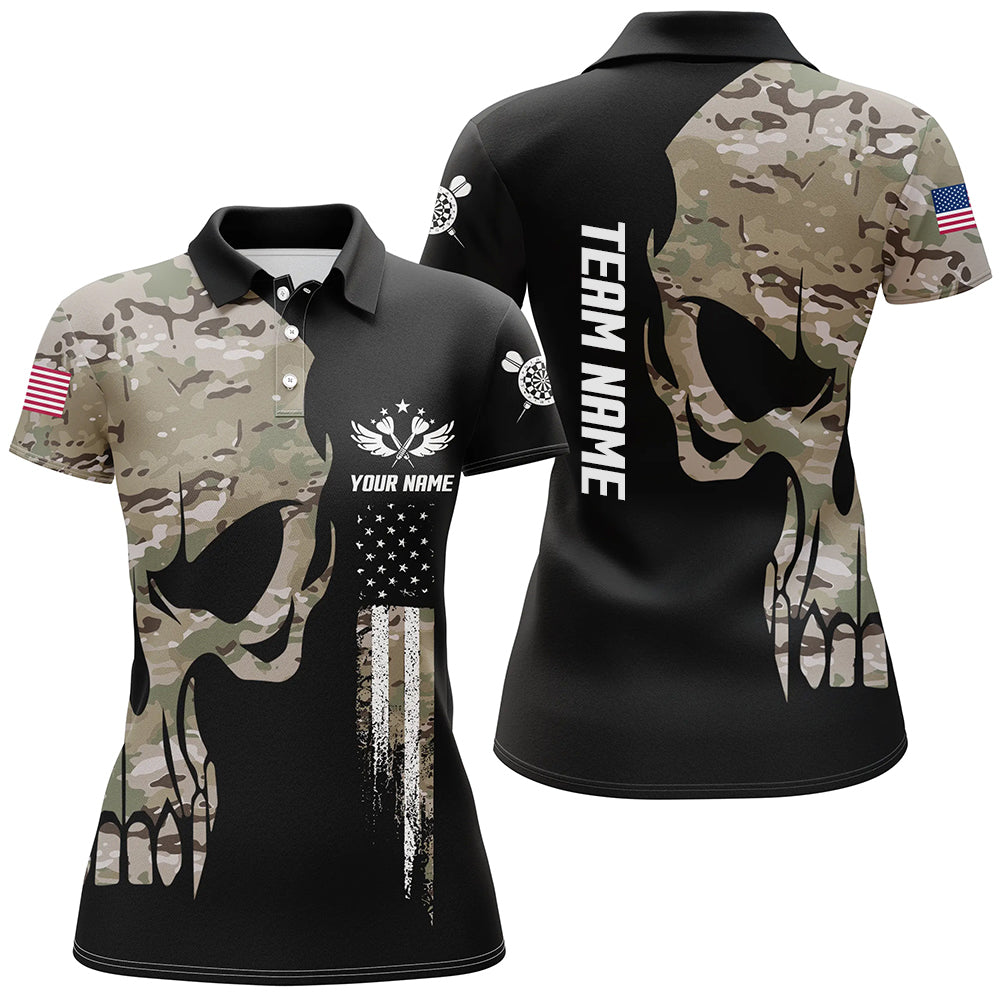 Skull Camouflage American Flag Darts Polo Shirt Patriotic Dart Jerseys For Women LDT0508