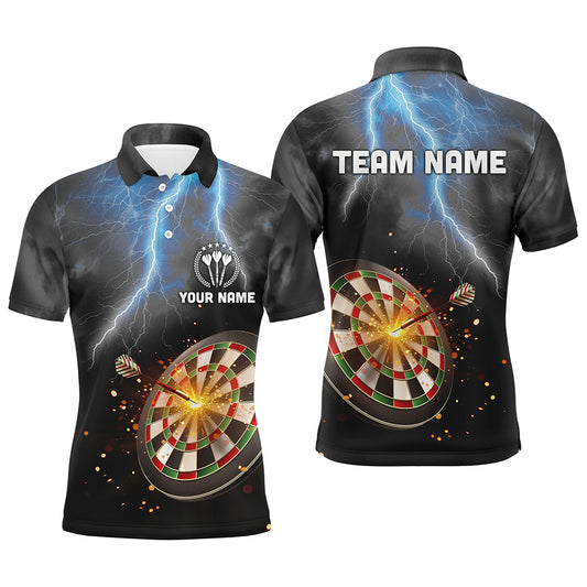 Personalized Thunder Lightning Black Mens Darts Polo Shirt Custom Dart Jerseys For Men LDT1236