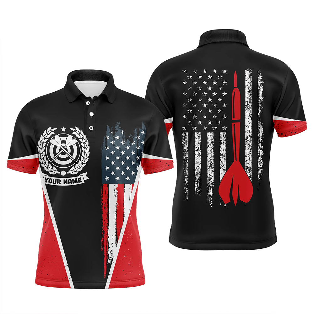 Retro American Flag Mens Darts Polo Shirt Custom Name Patriotic Darts Jerseys For Men LDT0315