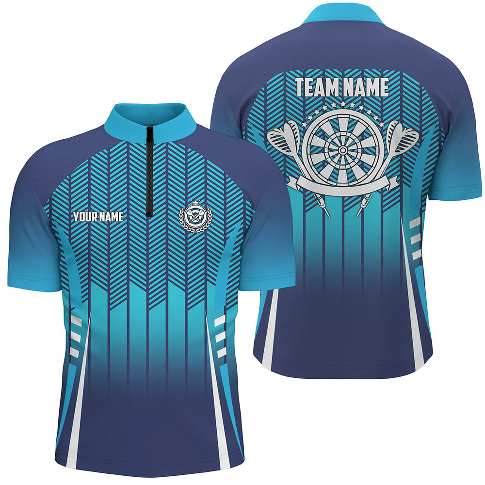 Personalized Sport Style Blue Gradient Darts Quarter Zip Shirt Cool Darts Jersey For Men LDT0912
