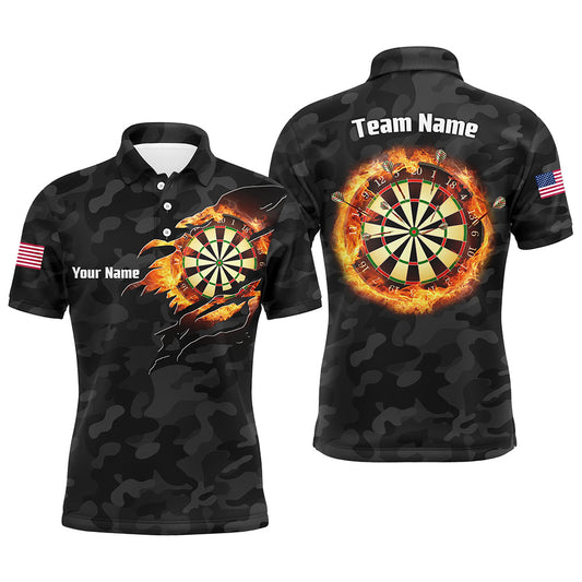 Personalized Basic Black Camo Flame Dartboard Polo Shirt Custom Dart Jersey For Men LDT0356