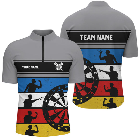 Retro Colorful Personalized Darts Quarter Zip Shirt Custom Darts Shirt For Men Dart Jersey LDT1341