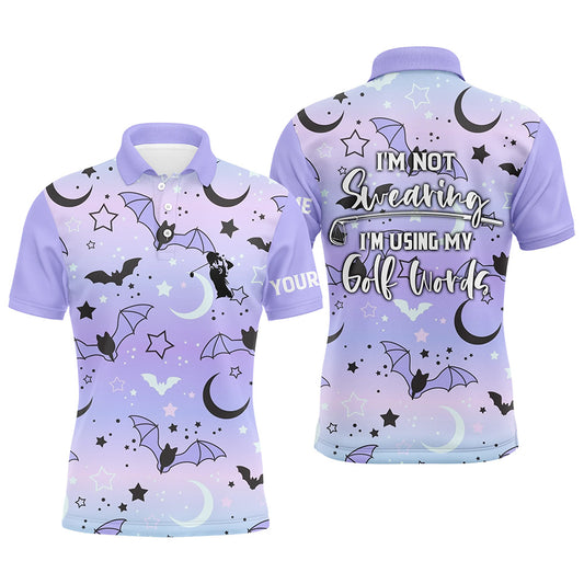 Galaxy Halloween Bats Mens Golf Polo Shirts, Cute Golf Shirts For Men, Funny Golf Shirt With Sayings LDT0116
