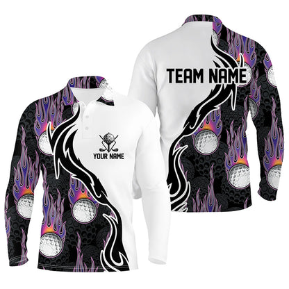 Fire Golf Ball Flames Mens Golf Polo Shirts, Personalized Golf Shirts For Men, Golfing Gifts LDT0128