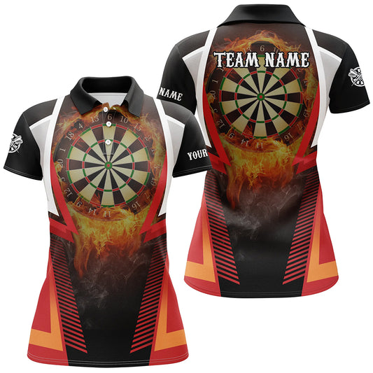 Orange Fire Flame Sports Womens Darts Polo Shirt Custom Darts Shirt For Women Dart Jerseys LDT1397