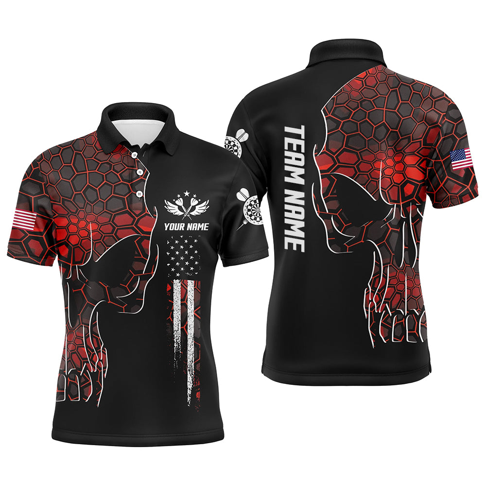 Red Geometric Camo American Flag Skull Darts Polo Shirt Patriotic Dart Jerseys For Men LDT0990