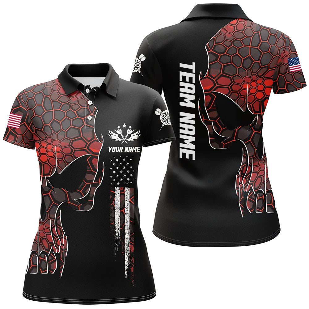 Red Geometric Camo American Flag Skull Darts Polo Shirt Patriotic Dart Jerseys For Women LDT0990