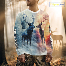 Load image into Gallery viewer, Deer Hunting in snow American Flag Long Sleeve, Hoodie Shirt NHT02