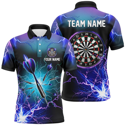 Purple Thunder Lightning 3D Mens Darts Polo Shirt Custom Dart Shirts For Men Dart Jerseys LDT1243