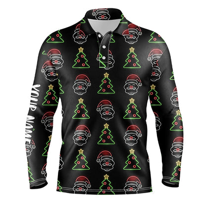 Neon Christmas Tree And Santa Mens Golf Polo Shirts Custom Funny Golf Shirts For Men LDT0621