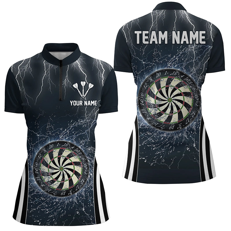 Navy Blue Thunder Lightning Darts Quarter Zip Shirt Custom Womens Dart Shirts Dart Jerseys LDT1361
