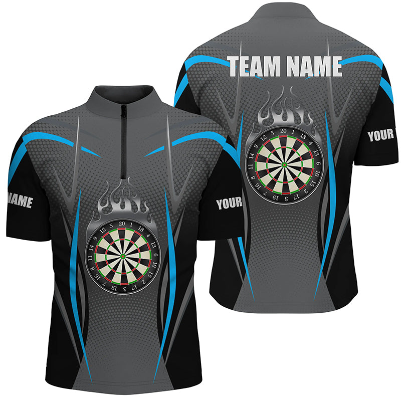 Blue Grey Sports Style Darts Quarter Zip Shirt Custom Darts Shirt For Men Dart Jerseys LDT1382