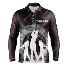 Load image into Gallery viewer, Golfers On Art Pattern Mens Polo Shirts, Custom Smoke Digital Theme Golf Shirts For Men LDT0194