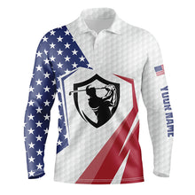 Load image into Gallery viewer, American Flag Mens Golf Polo Shirts, Personalized Us Flag Golf Shirts For Men, Patriotic Golf Gifts LDT0208