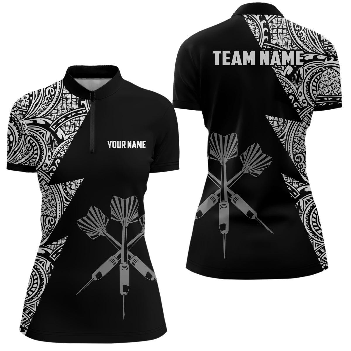 Lightning Tribal Black White Personalized Darts Quarter Zip Shirts Darts Jersey For Women LDT0820