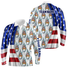 Load image into Gallery viewer, American Flag Fire Flame Mens Golf Polo Shirt Custom Patriotic Golf Tops For Men Golf Gifts LDT1055