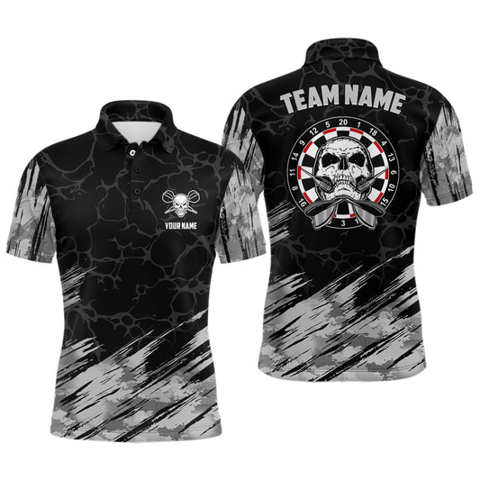 Personalized All Over Print Skull Darts Mens Polo Shirt Grey Black Dart Jerseys For Men LDT1077