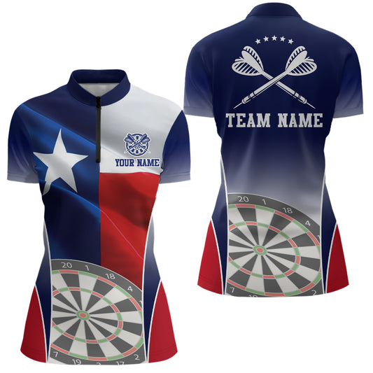 Womens 3D Texas Flag Patriotic Darts Quarter Zip Shirt Personalized Dart Jersey For Women LDT0321