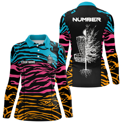 Zebra Pattern Womens Disc Golf Polo Shirts, Colorful Disc Golf Shirts For Womens, Disc Golf Gifts LDT0084