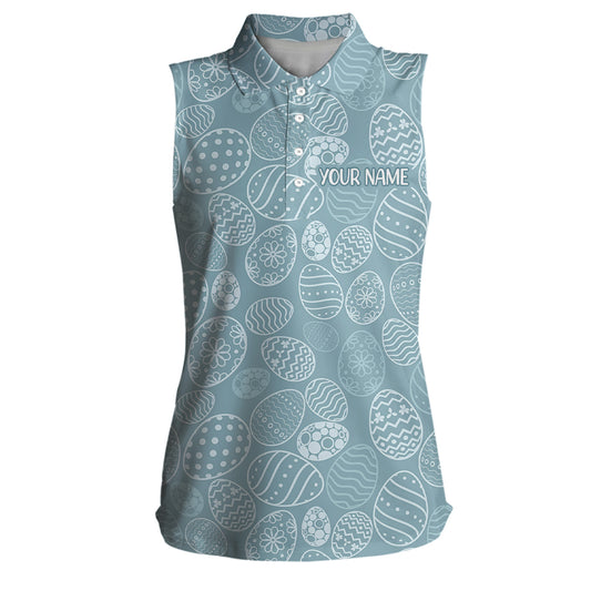Blue Funny Easter Eggs Womens Sleeveless Polo Shirt Custom Easter Day Golf Tops For Women Golf Gifts LDT1336