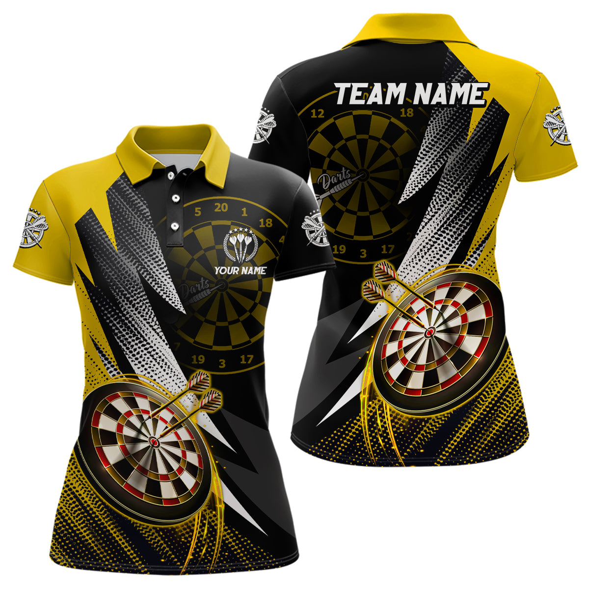 Personalized Yellow Black Women Darts Polo Shirt Custom Darts Shirt For Women Team Jerseys LDT1325