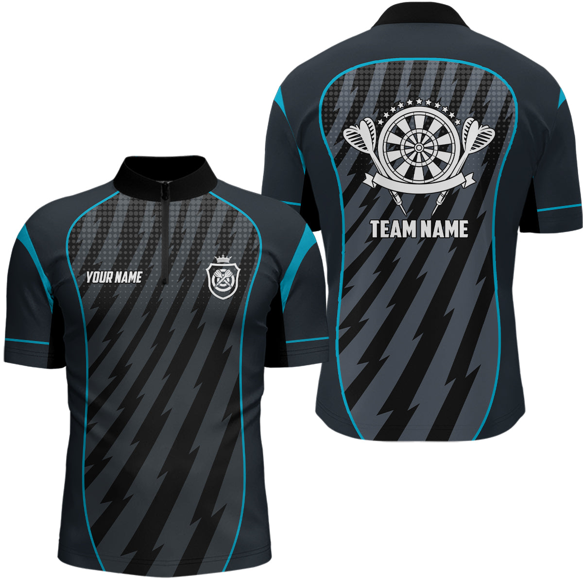 Personalized Sport Style Blue Grey Lightning Darts Quarter-Zip Shirt Dart Jersey For Men LDT0368
