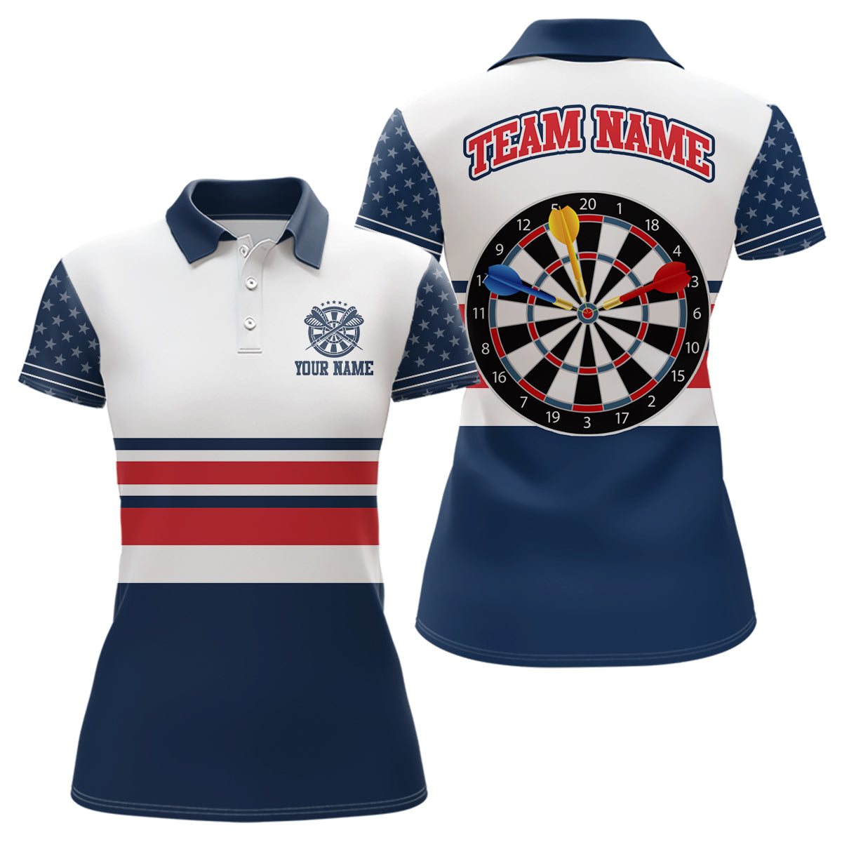 Personalized American Flag Dartboard Polo Shirt Patriotic Darts Jersey For Women LDT0410