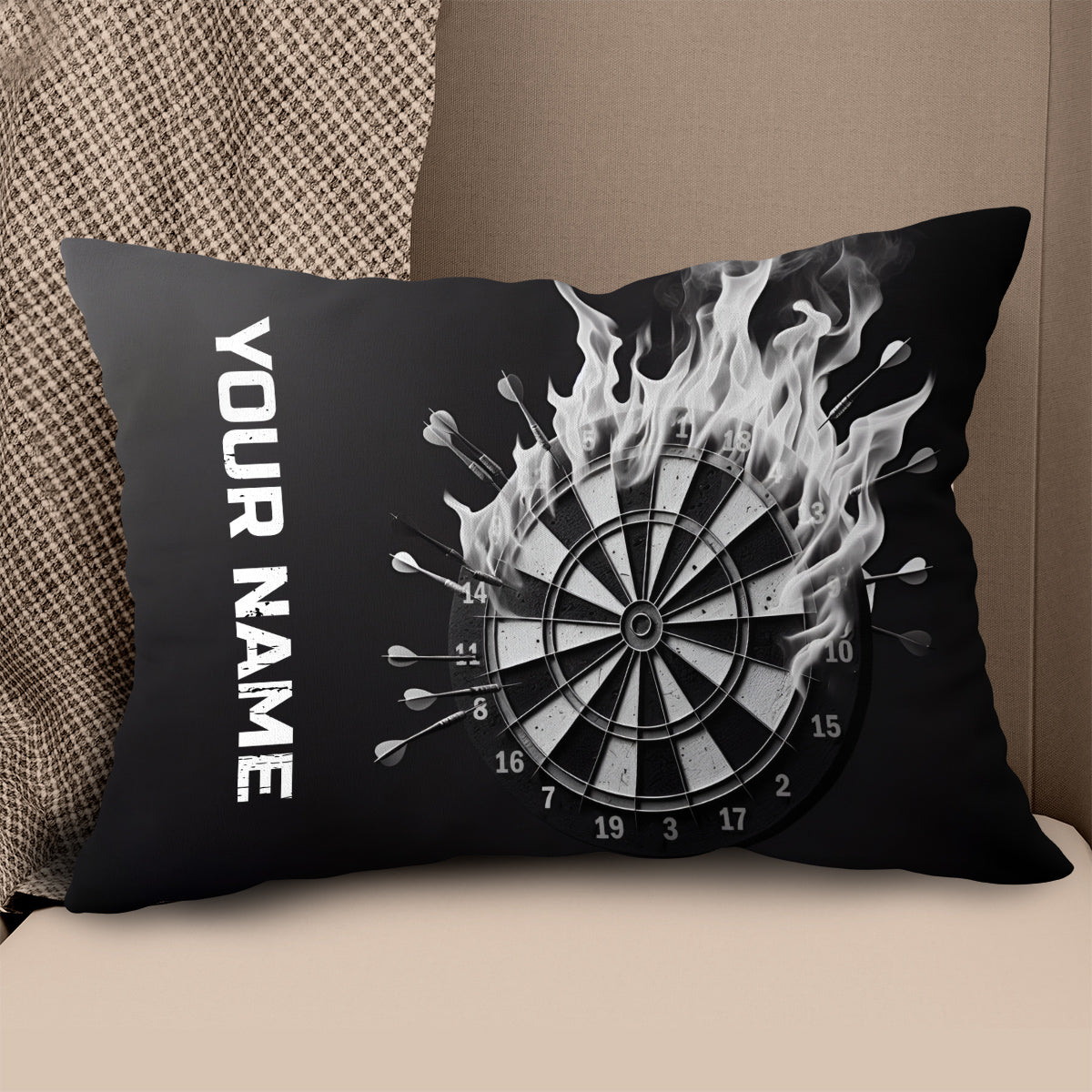 Black White Darts Flame Custom Throw Pillow Personalized Darts Gifts LDT1159